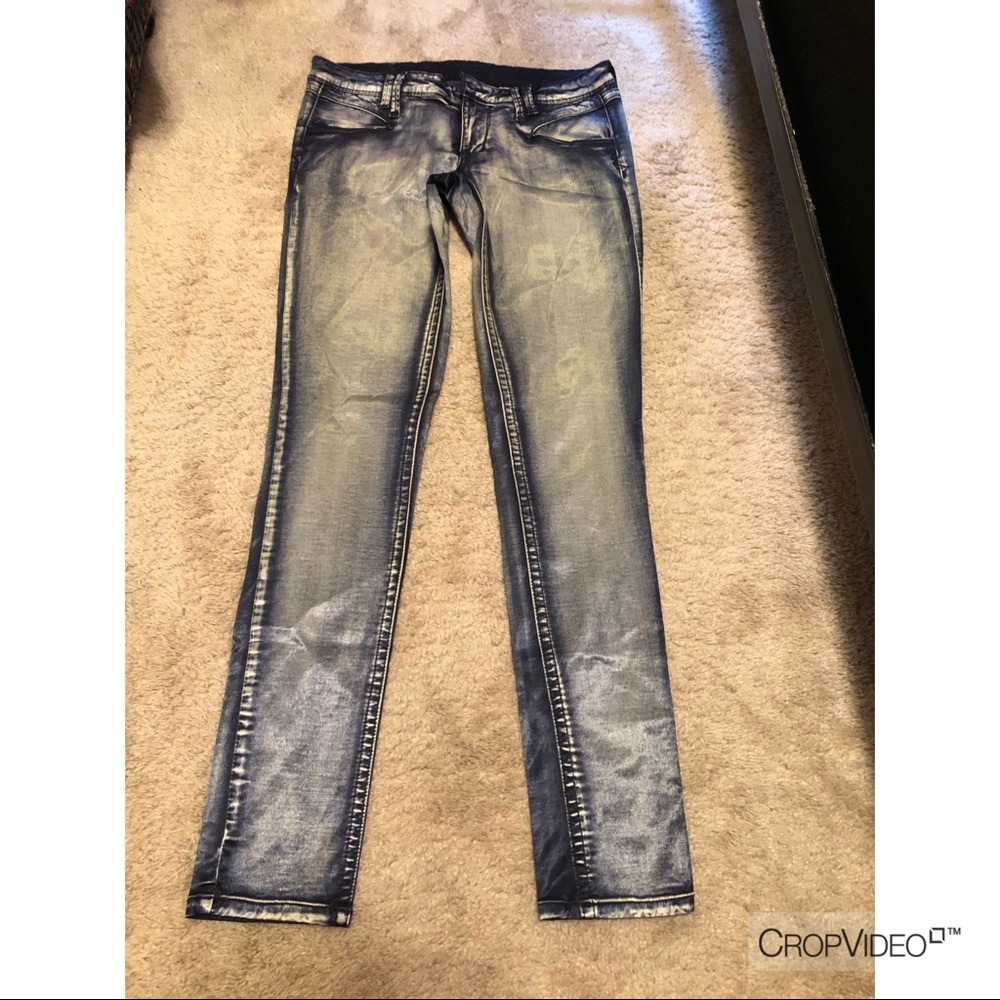 BEBE Shiny metallic skinny straight leg jeans